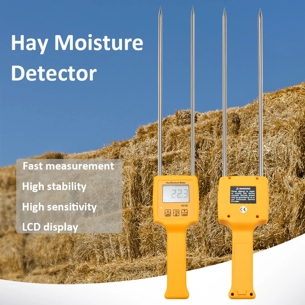 HS128 Hay Moisture Meter Digital Forage Hygrometer Accurate Probe Humidity Analyzer Water Content Test for Straw Alfalfa Grass F