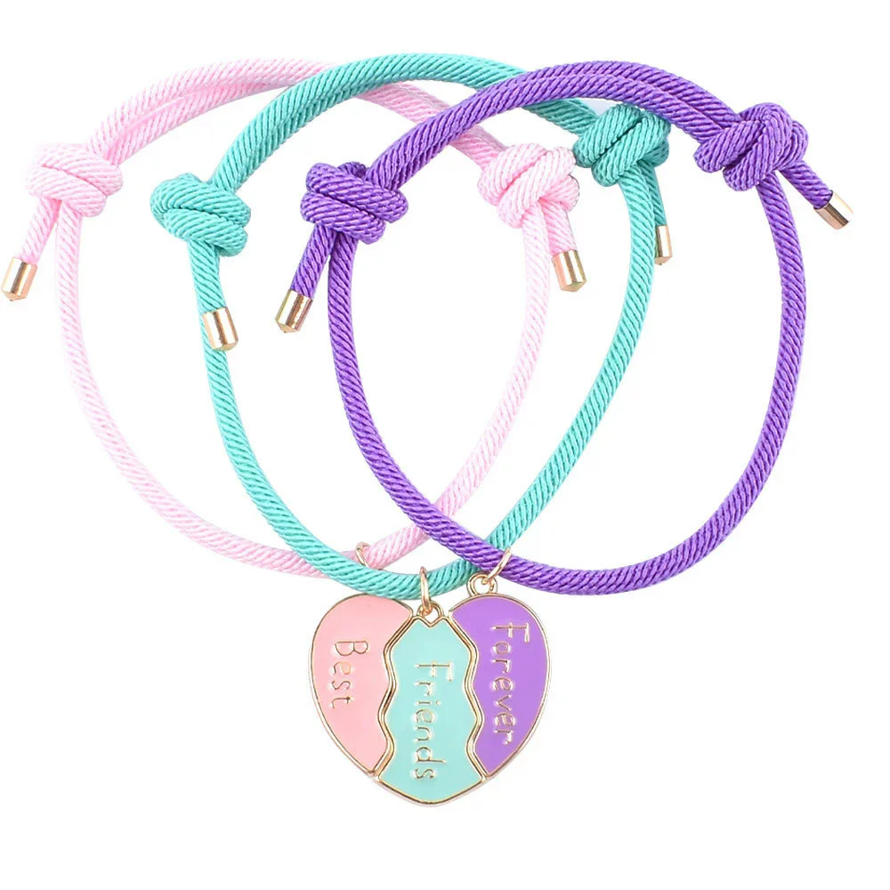 

3pcs Cute Heart Shape Magnet Bracelet, Lovely BFF Friendship Bracelet Set of Handmade Weaved Jewelry for Friends 2025