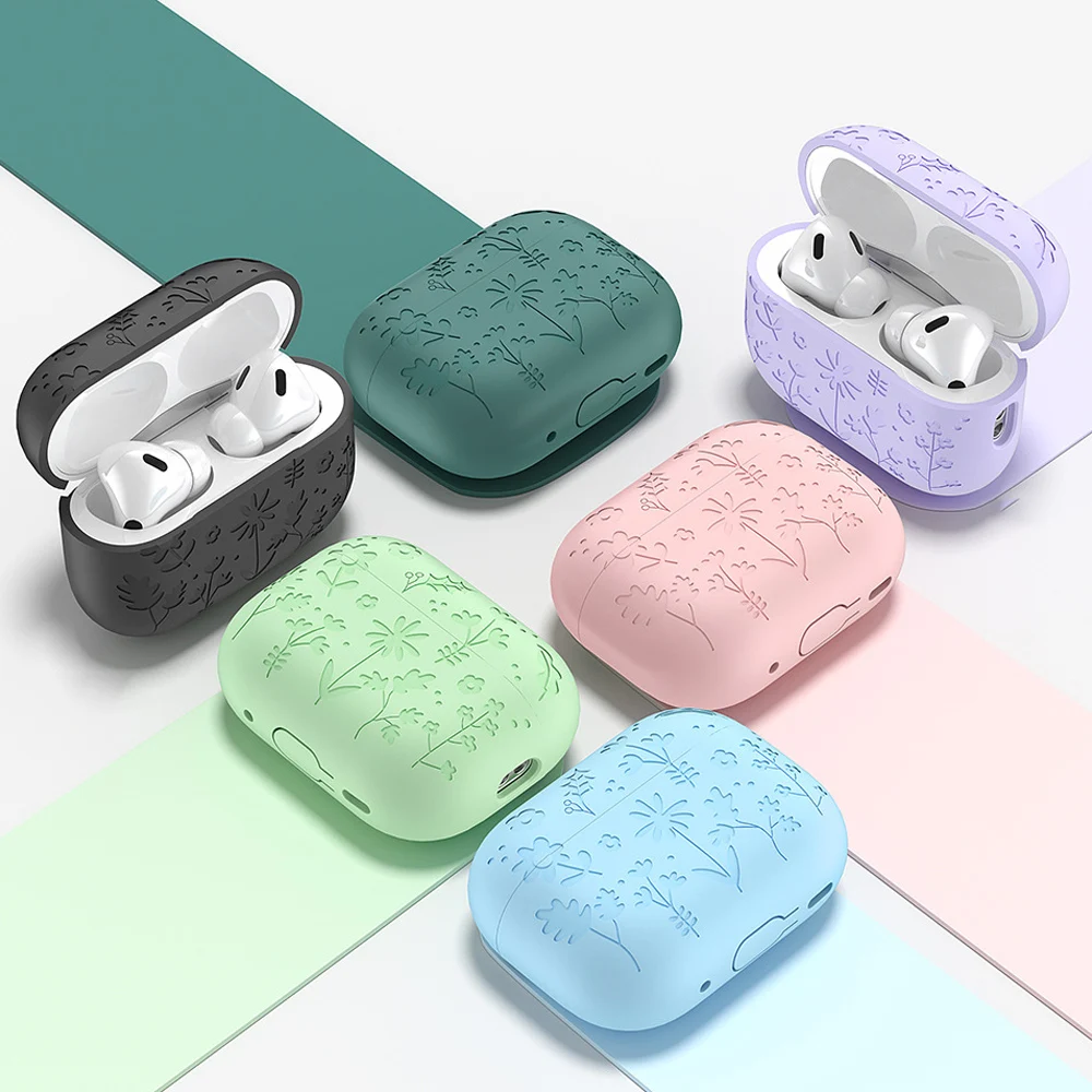 For Airpods 4 Earphone Case Flower Pattern Silicone Shockproof Cover for Airpods Pro 2 4 3 2 1 Cases with Keychain Accessories