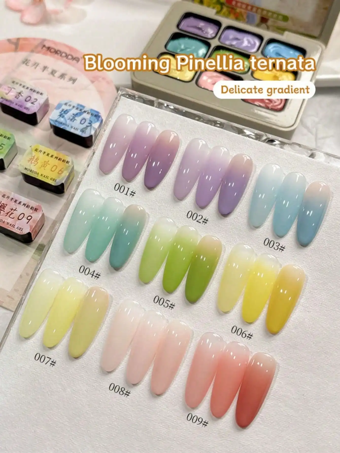 MORDDA 9 pièces floraison Pinellia Ternata tapotements colle tache en conserve haute Saturation populaire semi-solide vernis à ongles Salon de manucure