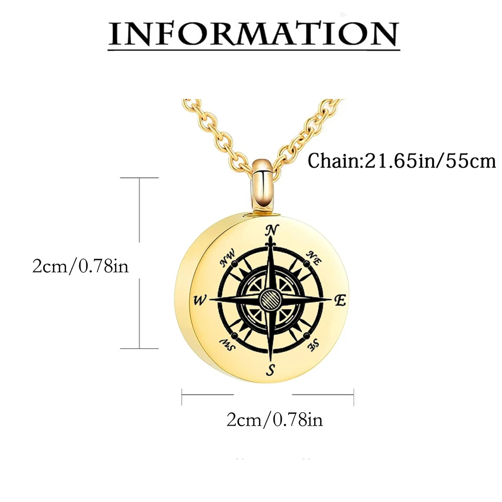 Compass Cremation Jewelry for Ashes Funeral Ashes Pendant Locket Keepsake Urn Necklace for Women Men