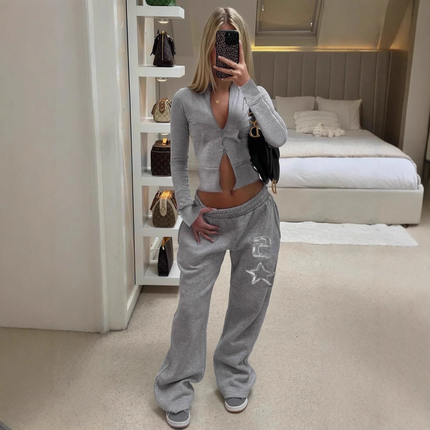 

Distressed Hem Zip Hoodie Set 2 Piece Womens Casual Loungewear Cropped Top Drawstring Pants Tracksuit
