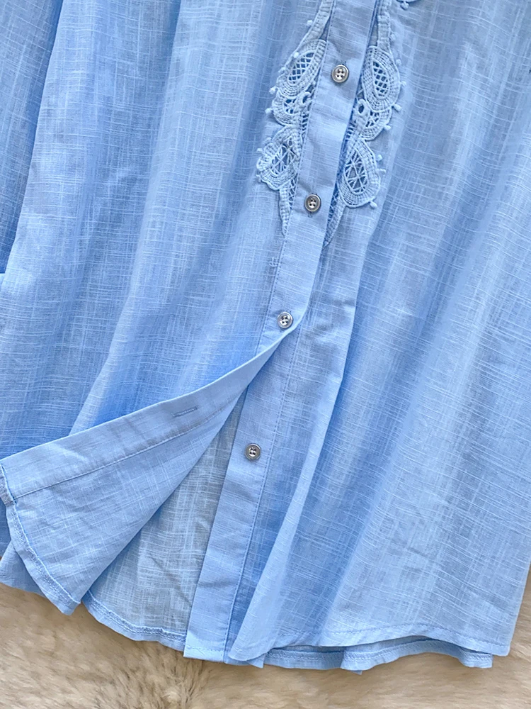 Spring Autumn New Embroidered Hollow Breathable Cotton Hemp Shirt Women\'s Long Sleeve Loose Versatile Commuter Cardigan Top D83