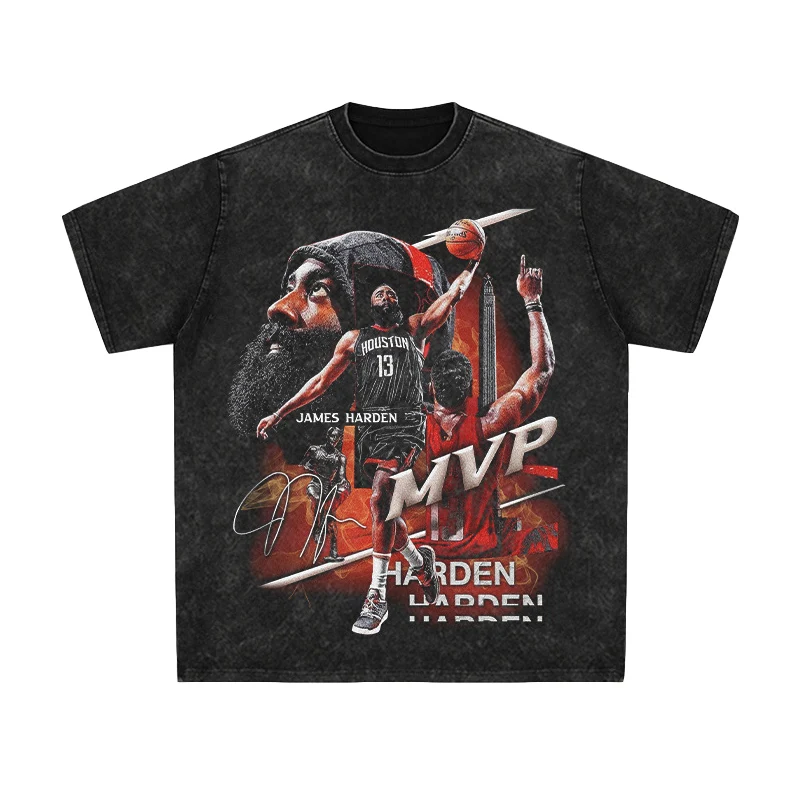

2025 James Harden's New Summer Style Short-sleeved American T-shirt with A Big Beard Portrait Print
