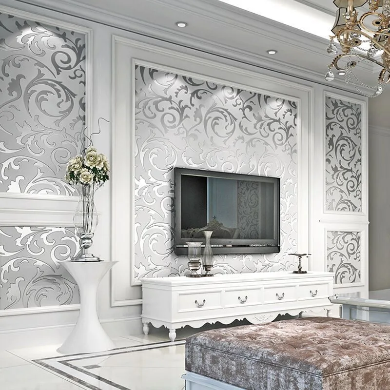 Modern Simple 3D Stereo TV Background Wall Wallpaper Living Room Bedroom European Hook Flower Acanthus Leaf Wallpaper