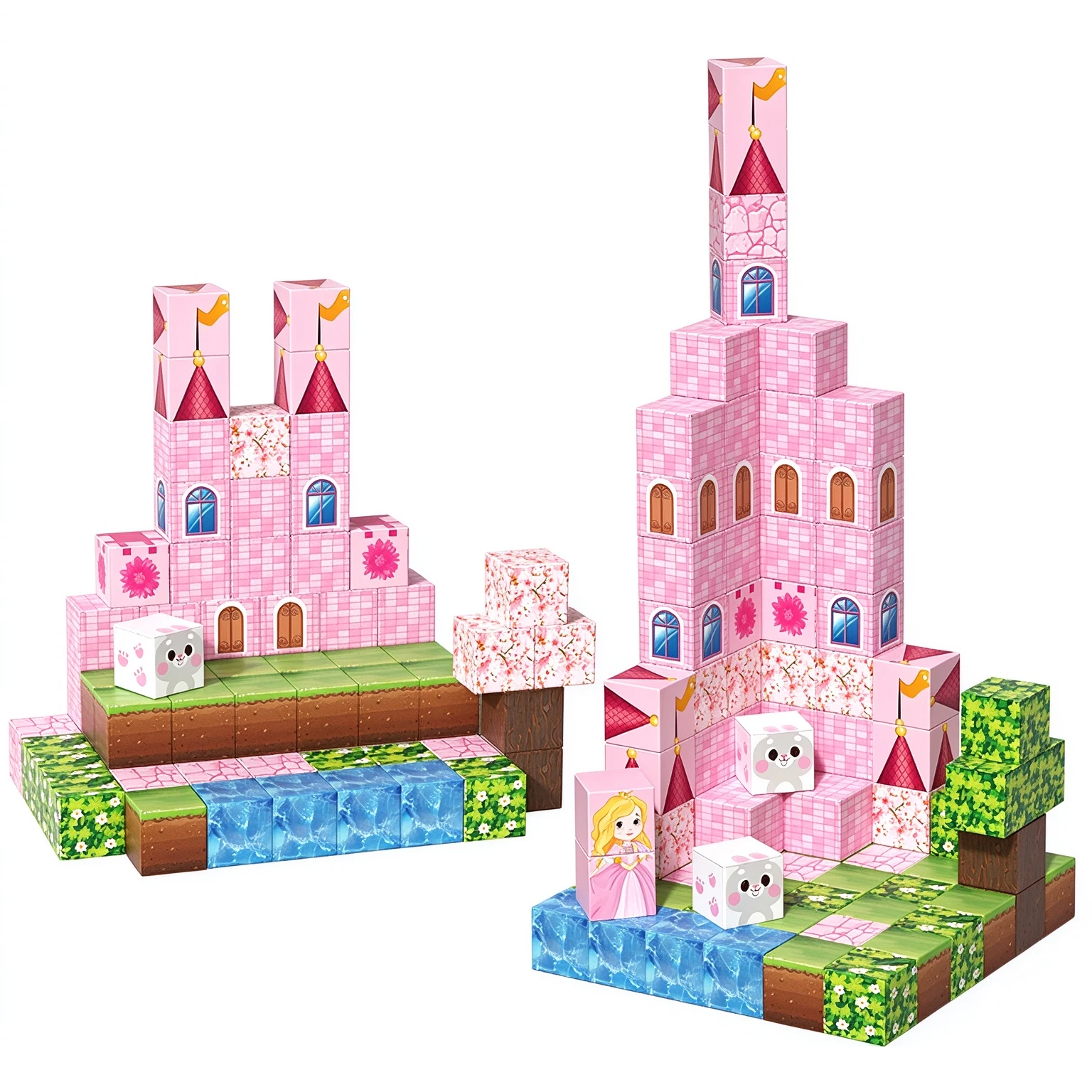 Magnetic Building Blocks Mine World Pink Princess Castle Magnet Cube Kids STEM Educational Construction Toy Girl Christmas Gift
