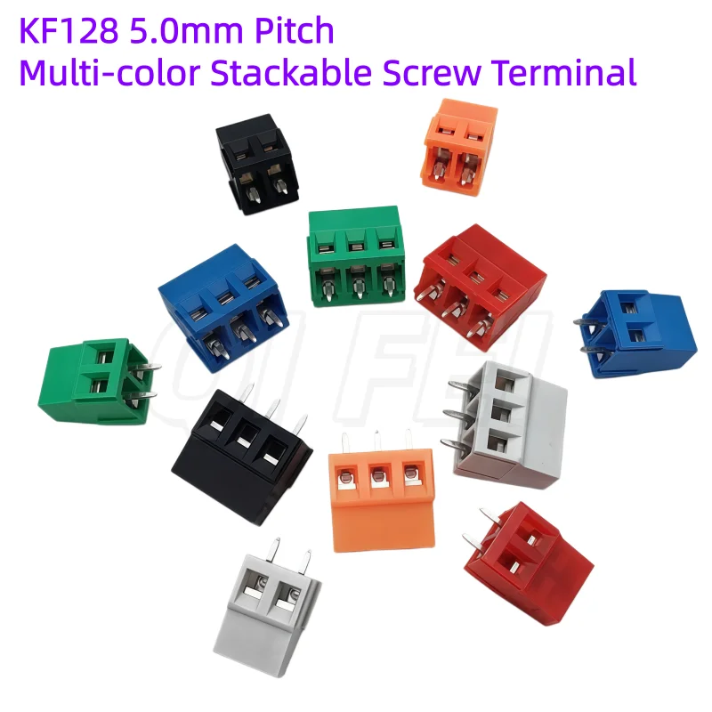20PCS Multi-color KF128 5.0mm Pitch Stackable Screw Terminal Block 2P 3Pin PCB Connector Black Green Orange Grey Blue Red