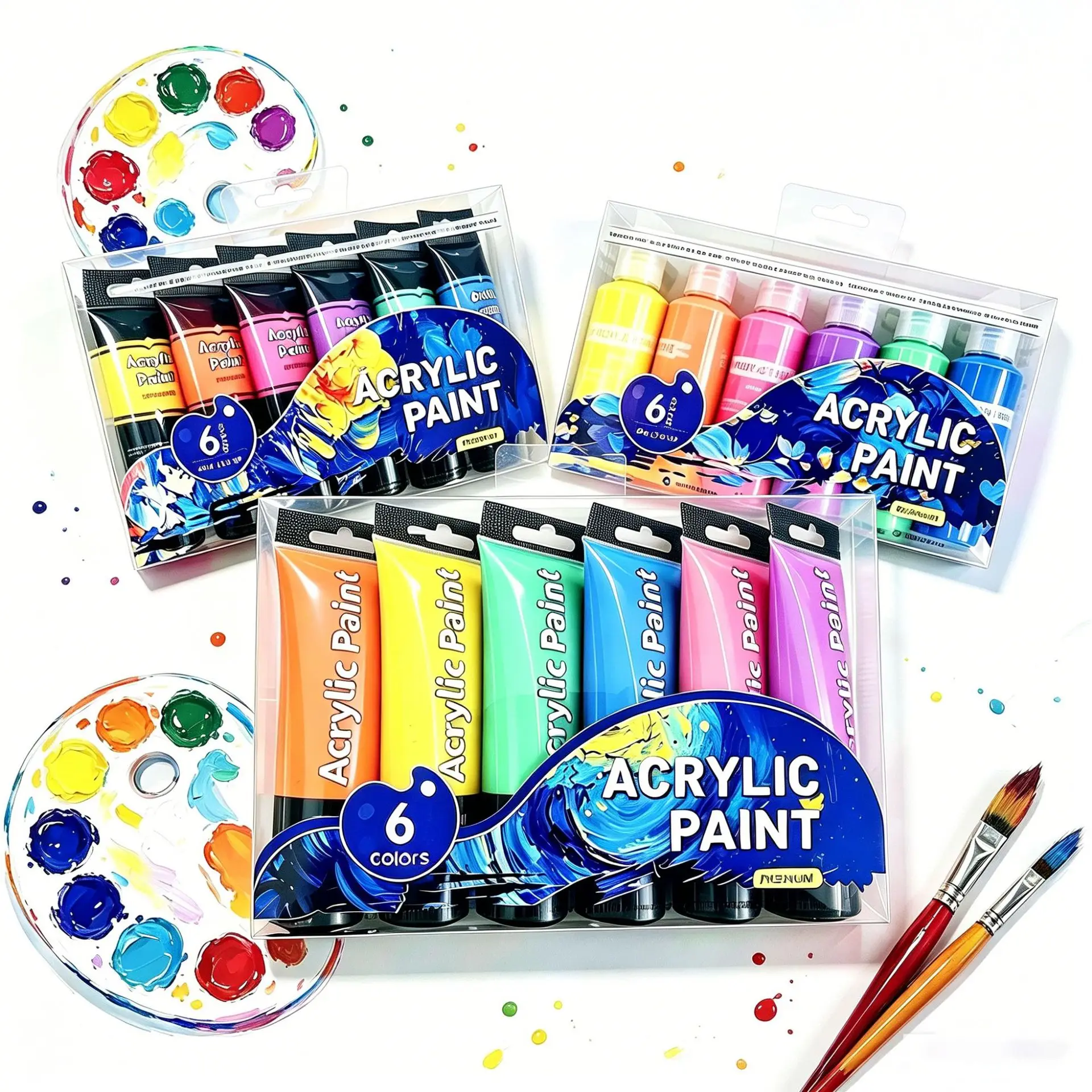 6 Colors Acrylic Paint 35/75ml, Metallic Macaron Pigment DIY Hand Painted Graffiti Art Painting Supplies for Canvas Wood Stone