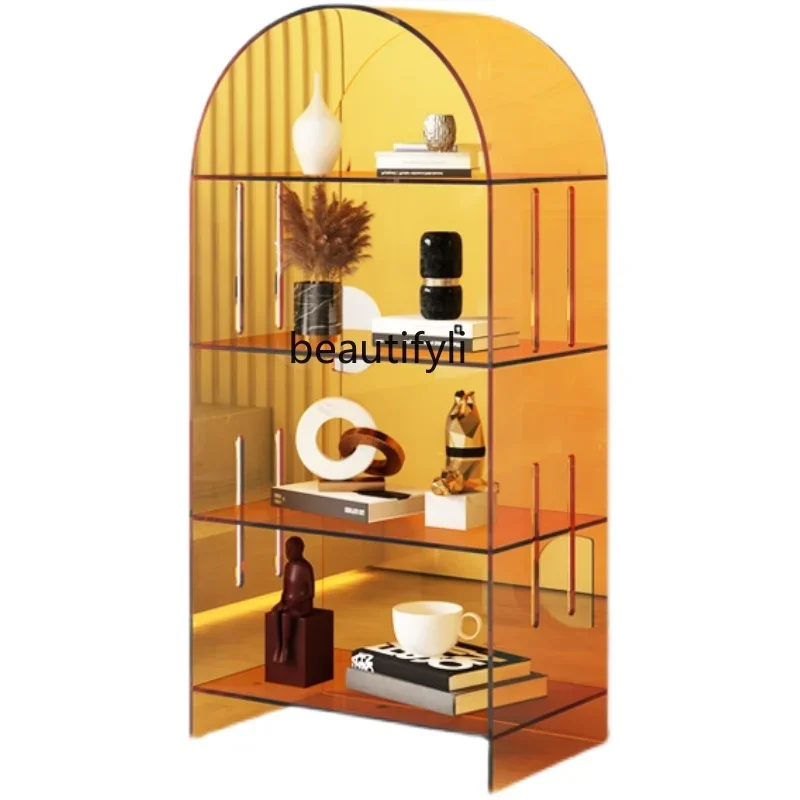 

S Nordic Acrylic Bookcase Shelf Living Room Creative and Slightly Luxury Floor Multi-Layer Wall Plaid Bookcase Bookshelf