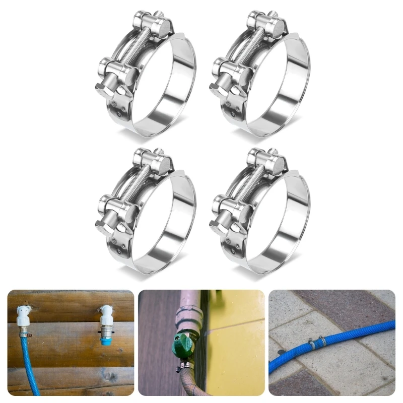 4pcs Adjustable Steel Hose Clamps Secure & rusts Resistant Connection Hose Clamp for Automotive & Household Application 37JD