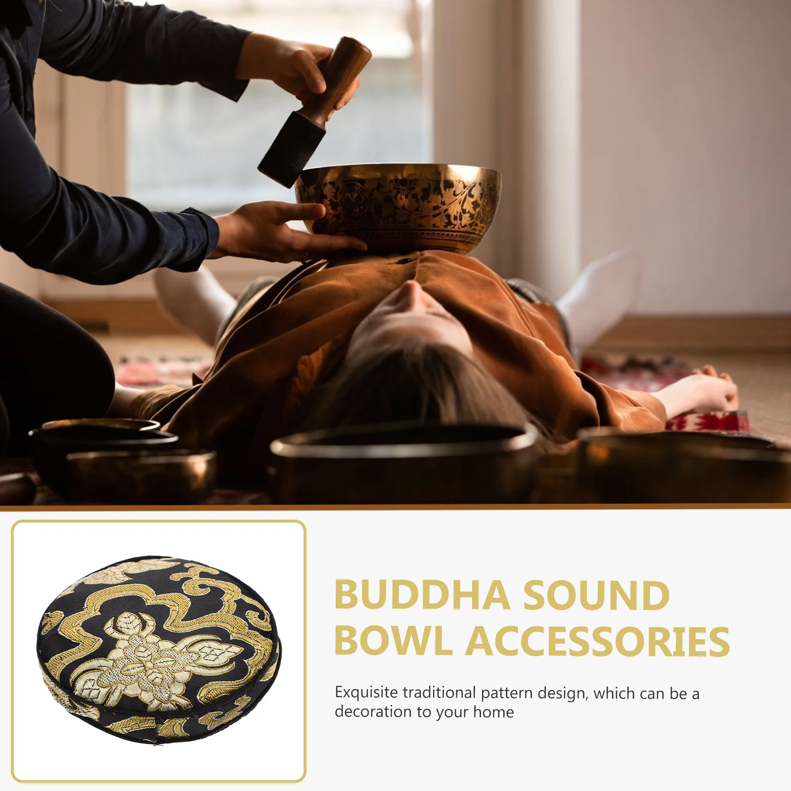 Alfombrilla de Madera para Cuenco Tibetano, Alternativa al Cuenco Tibetano, con Patrón Tradicional, Decoración Artesanal para el Hogar, Artículos Budistas