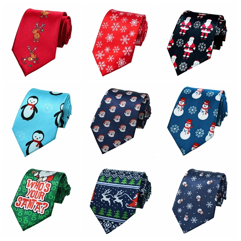 Christmas Tie 8cm Fashion Santa Claus Snowman Printed Necktie Green Tree Necktie Men Gift Festival Party Ties Xmas Accessories