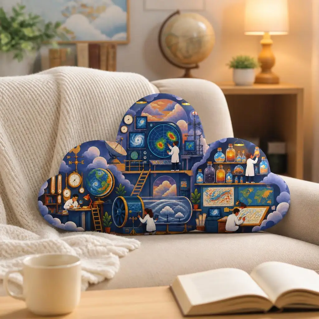 Weather Lab Cloud Shaped Pillow Meteorology Science Cushion Plush Stuffed Throw Pillow Kids Room Decor Weather Fan Gift Art