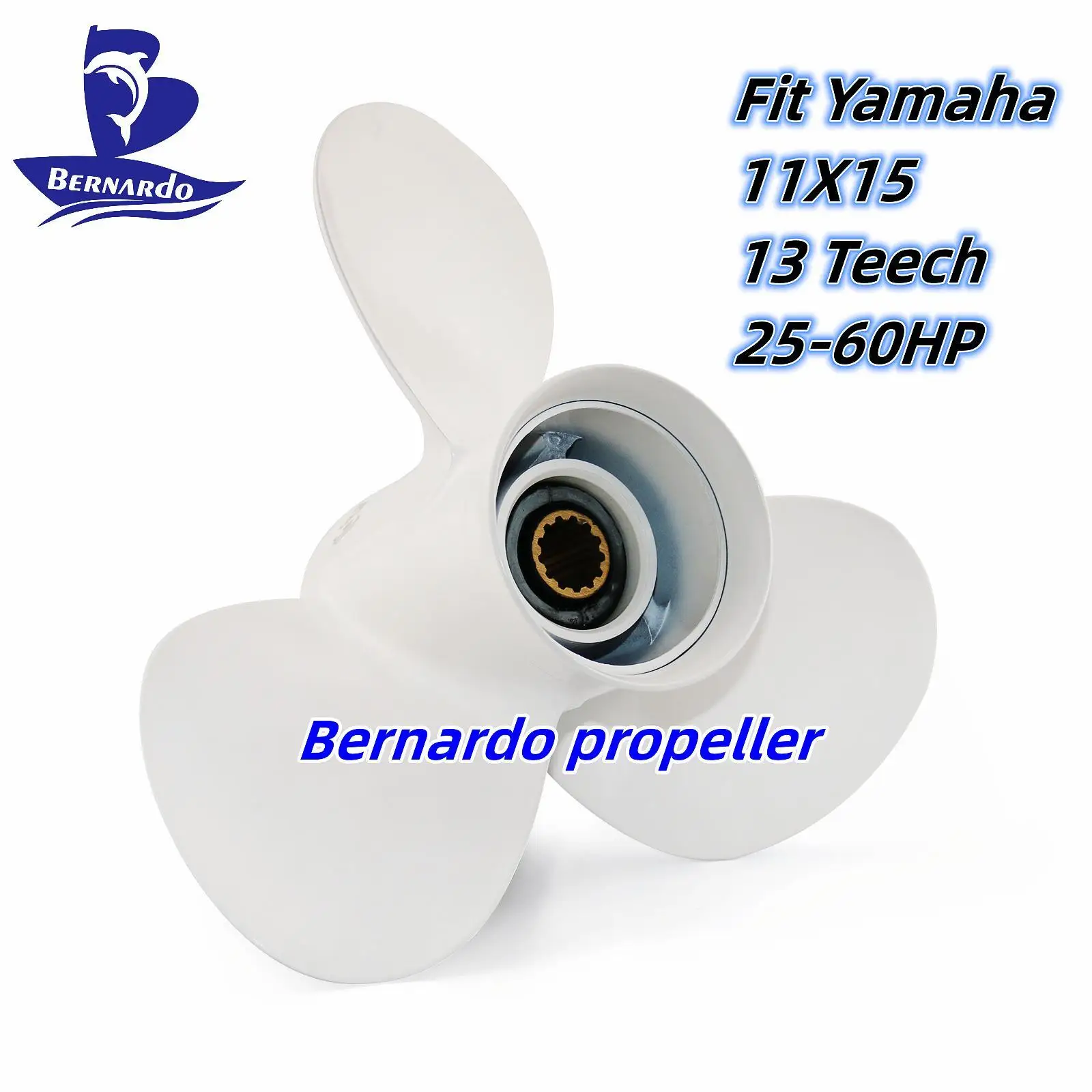 Bernardo Boat Propeller 11X15 Fit Yamaha Outboard Engines 25 30 40 48 50 55 60 HP Aluminum Alloy Screw 3 Blades 13 Tooth Spline