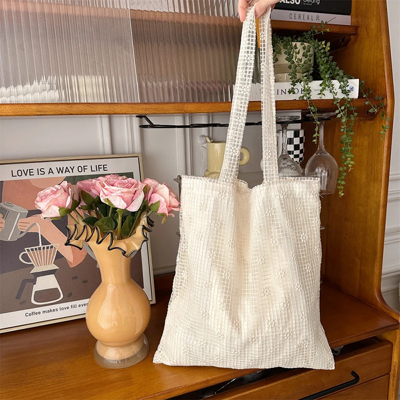 

Trendy Women Shoulder Bag With Lace Flower Detail Large Casual Tote Fashion Handbag Purse For Daily Use