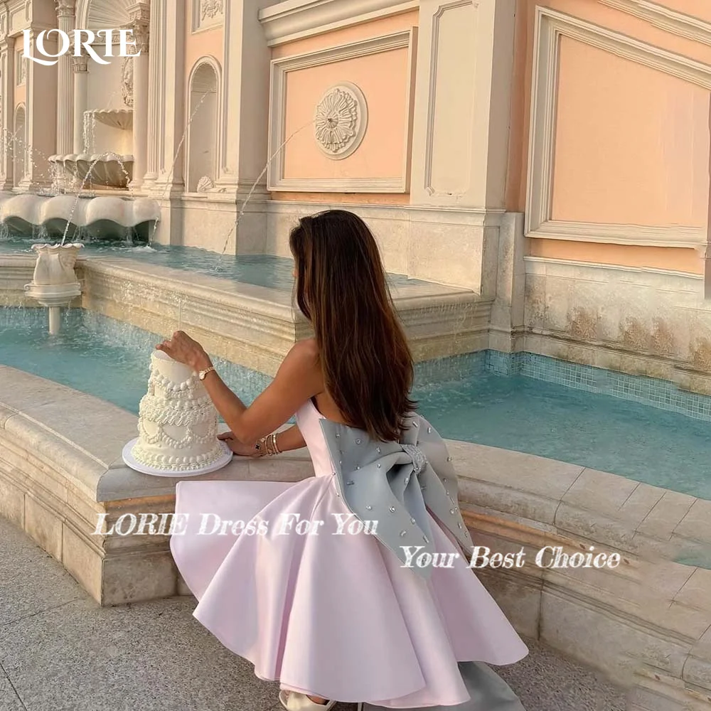 LORIE Pink Short Evening  Dress Strapless A-line Prom Gowns Backless Bow Clebrity Party Gown Princess Party dresses Club Dress