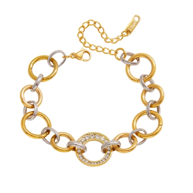 Stylish Gold Silver Two Tone Ring Connection Bracelet Stainless Steel Minimalists Designs For Everyday Wear