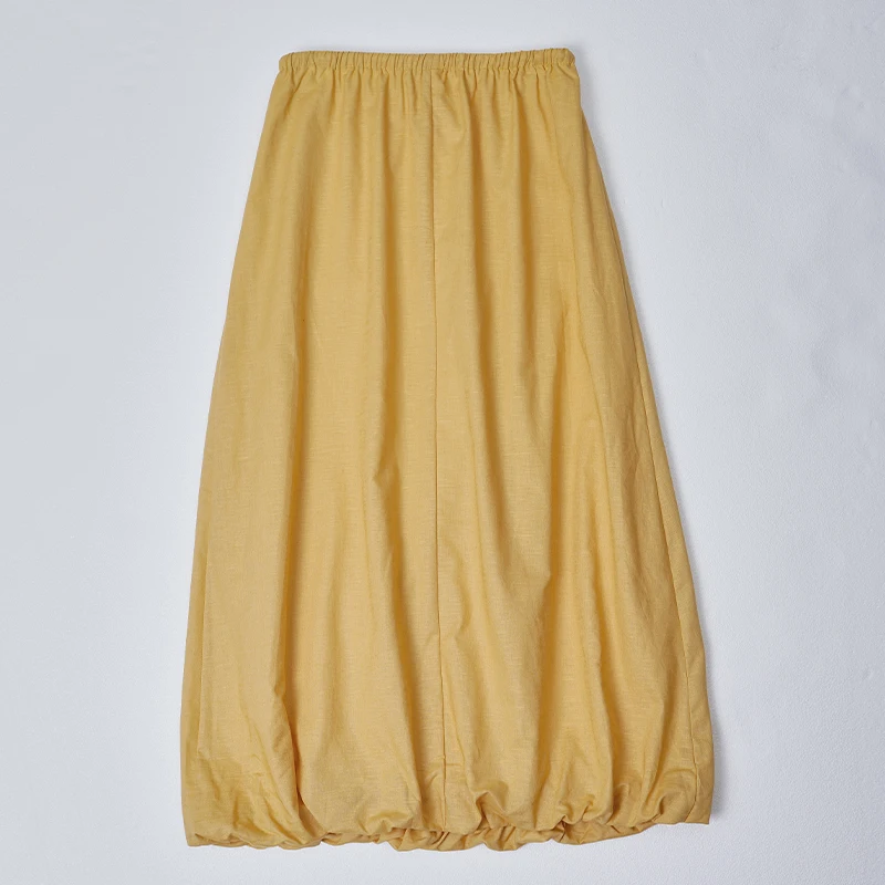 Femmes coton lin jupes taille haute taille élastique jaune blanc fleur bourgeon a-ligne été nouveauté élégant décontracté jupe longue