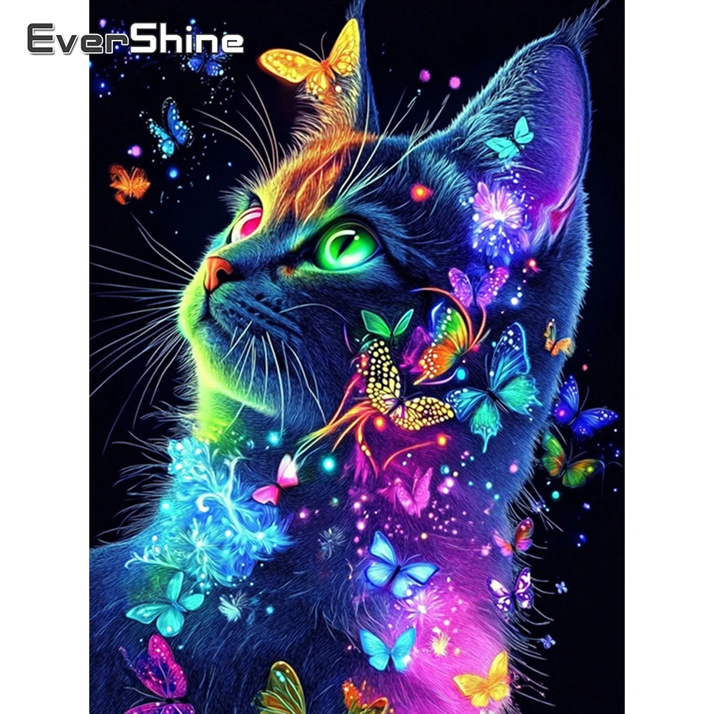 Evershine Vollquadratische Diamant-Stickerei Tierbild Malerei Katze Strass-Bild Mosaik Schmetterling 5D Kinder-Hobby