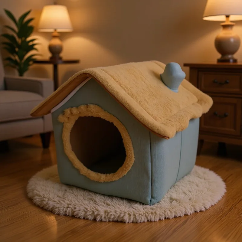 Cama tipo casa cálida, desmontable y lavable para gatos y perros - imagen 2