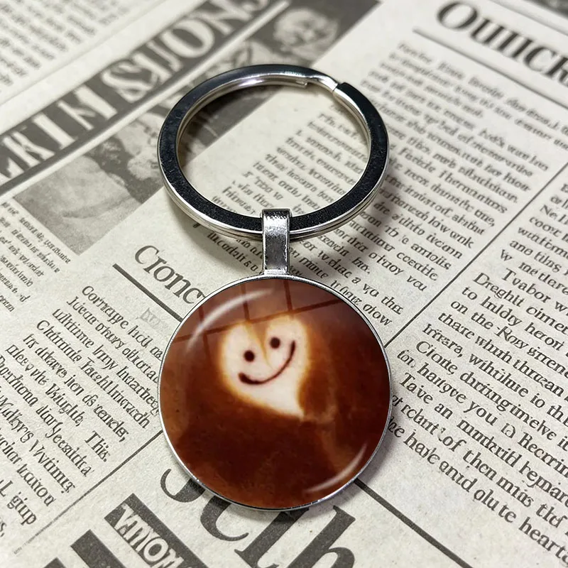 Handmade Brew Coffee Latte Graphic Glass Inlaid Key Fob Coffee Shop Staff Portable Vehicle Key Accessory Holiday Souvenir