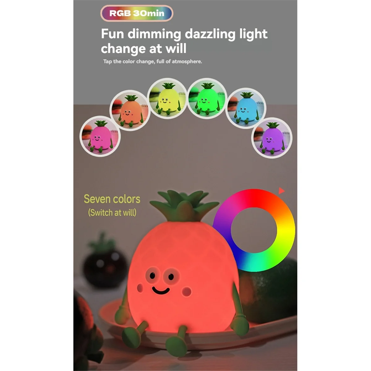 A04V Pineapple Night Light for Kids Pineapple Sleep Lamp Colorful Light Pat Pat Light for Birthday Christmas Gifts