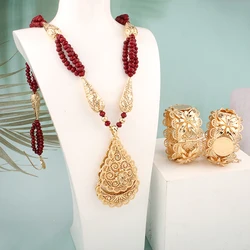 Elegant Women's Jewelry Set Algerian Wedding Jewelry Bridal Necklace Shoulder Bead Chain Flower Cuff Bracelet Accessories