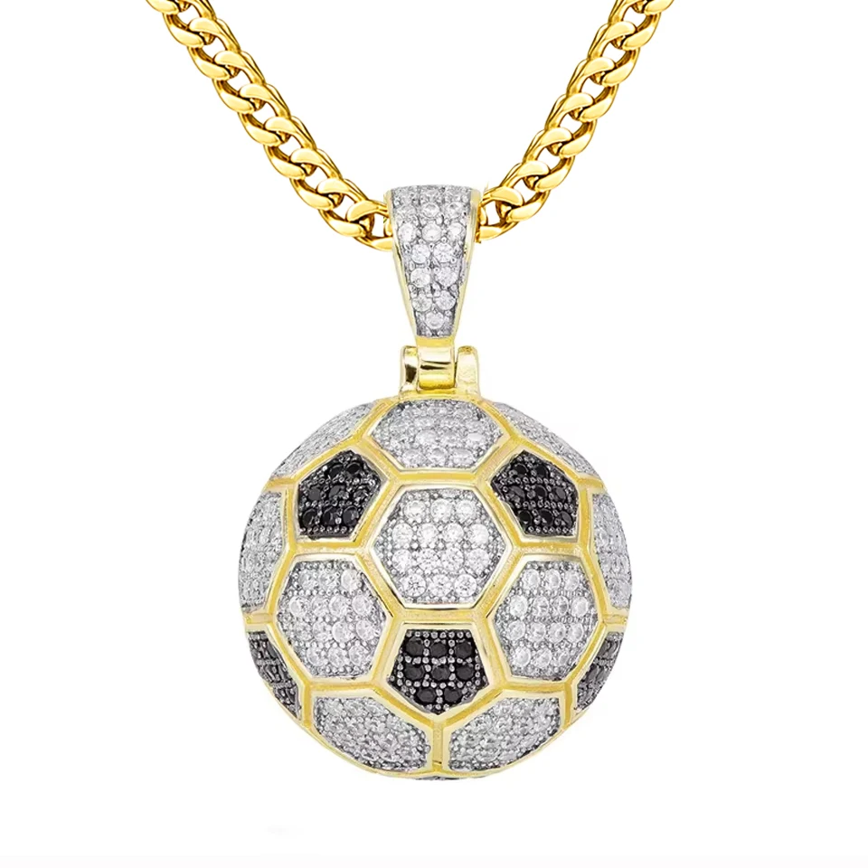 VANAXIN Sport Football Pendant Necklace for Men Women Iced Out Fine Cubic Zirconia Gold Plated Punk Jewelry
