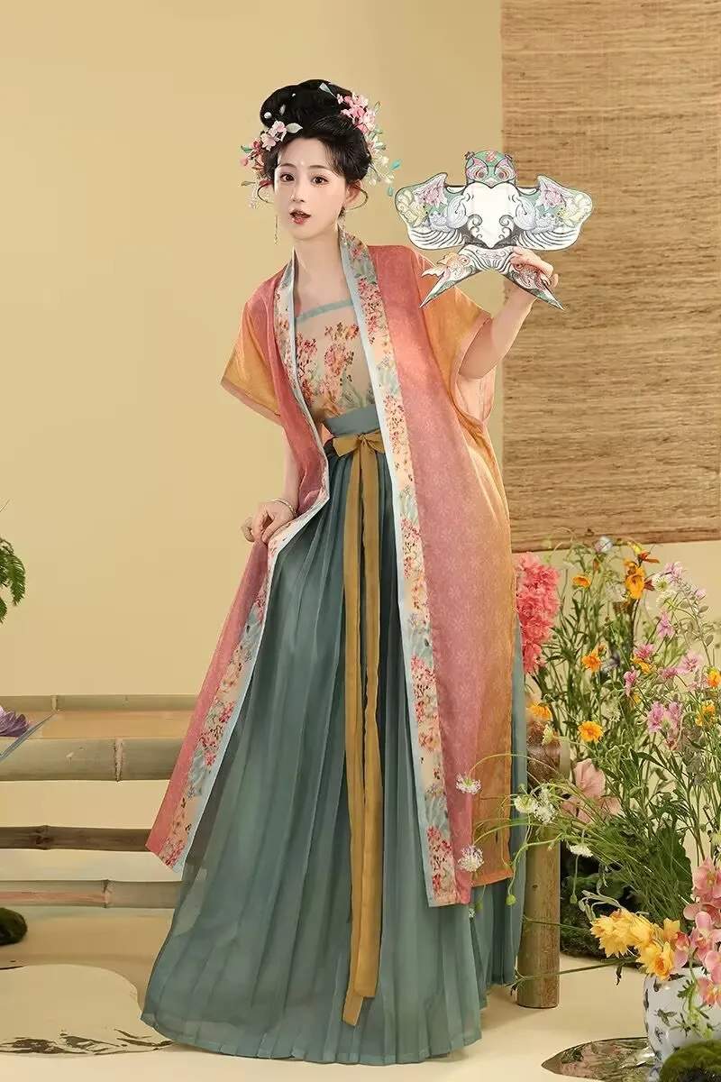 漢服ドレス女性中国の伝統的な宋王朝漢服スーツ女性カーニバルコスプレ衣装古代プリント漢服ドレス 3 個