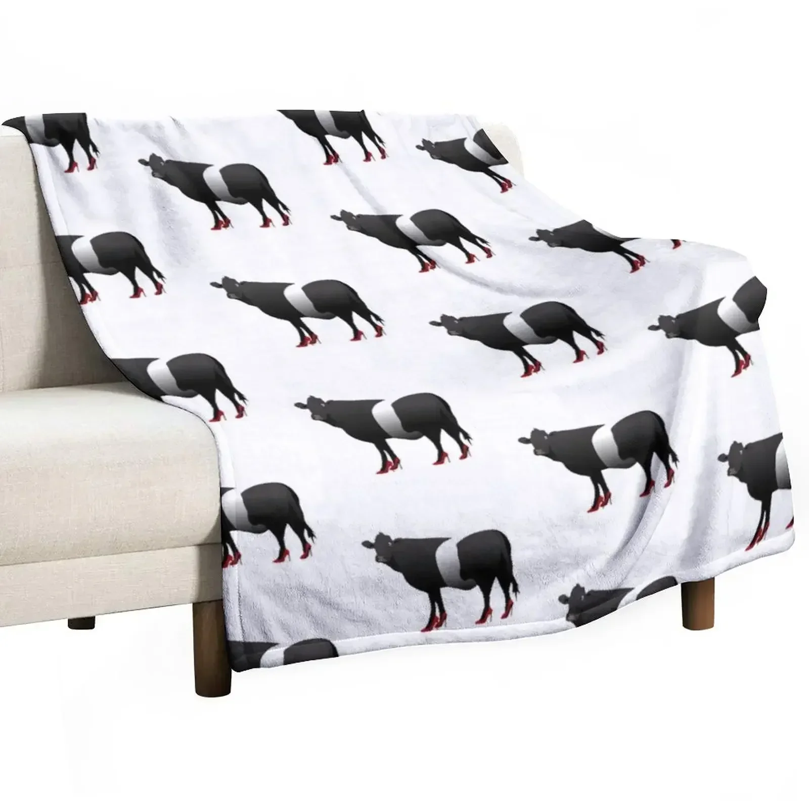 Cow with red high heels design Throw Blanket Softest Bed covers Comforter Luxury Designer Blankets