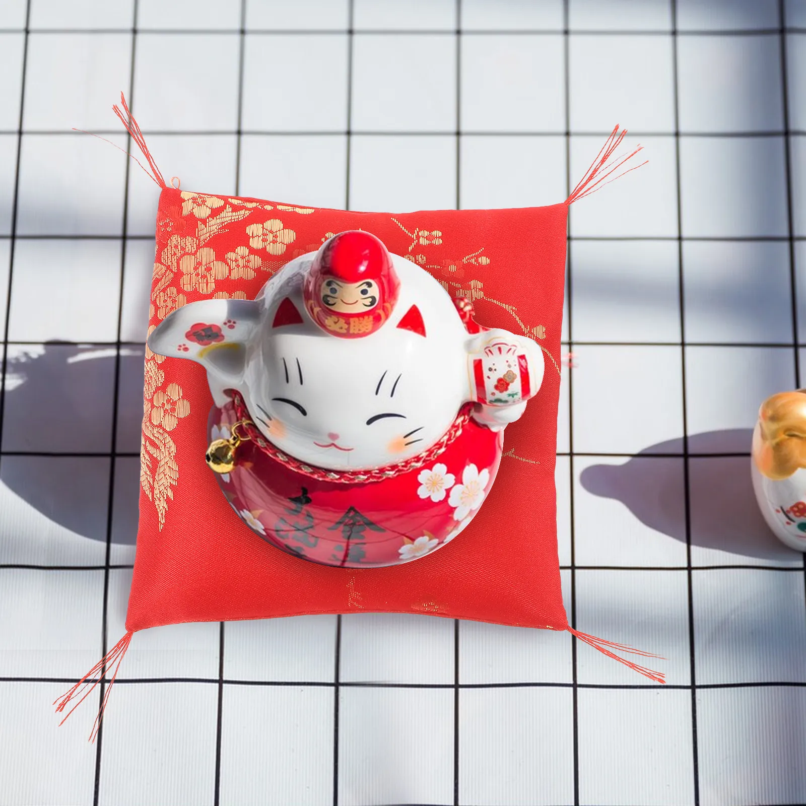 Fortune Cat Bottom Cushion Ceramic Soft Cushion Floral Pattern Square Shape Small Decorative Base Pad for Home Decor