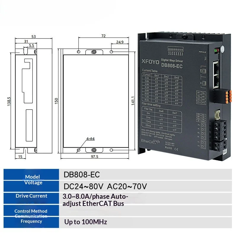 EtherCAT Stepper Motor Driver DC24-80V/AC20-70V Bus Controller