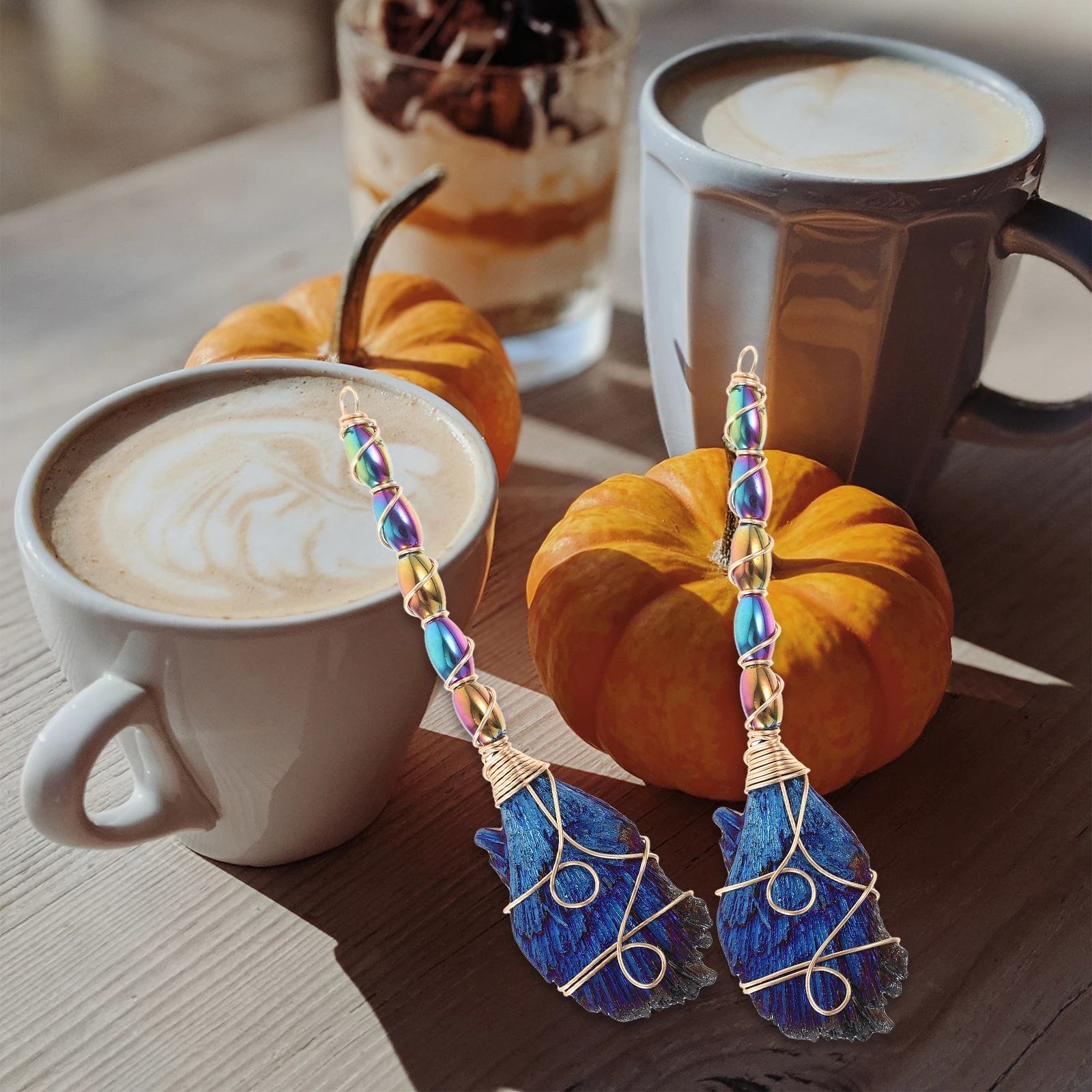 

Witch Broom Pendant Crystal Halloween Decor Hanging Charm Realistic DIY Miniature Photo Props Home Decor