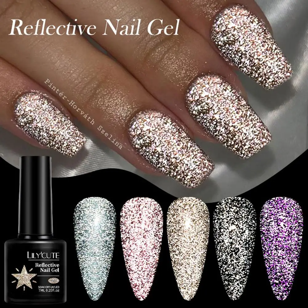 7ml Reflective Glitter Gel Nail Polish Sparkling Glitter Semi Permanant Soak Off UV LED Gel Varnish For Manicure Nails Art X0O1