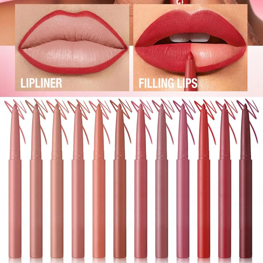 Matita per labbra portatile a dodici colori Rosso opaco Marrone Rimpolpante Lip Stain Sottile Fine Duraturo Crea contorno labbra impermeabile Contorno labbra R7P3