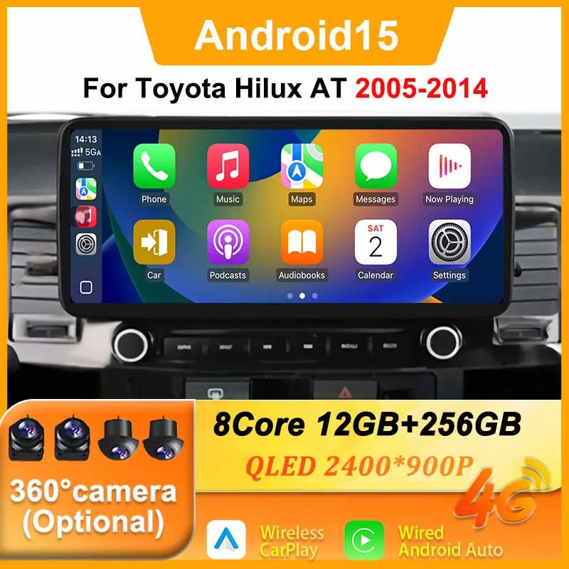 12.3Inch Carplay Android Auto IPS Screen For Toyota Hilux AT2005 - 2014 Multimedia Video Player GPS Navigation 4G LTE WIFI Tools