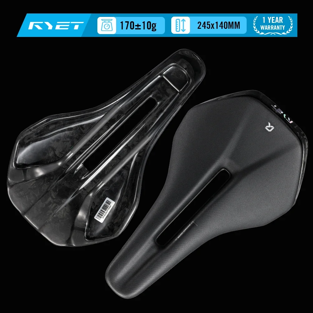 

RYET Full Carbon Bike Saddle 3D Printed Ultralight Cycling Seat Saddle 245x140mm Bicycle Cusion for Road MTB Gravel Racing