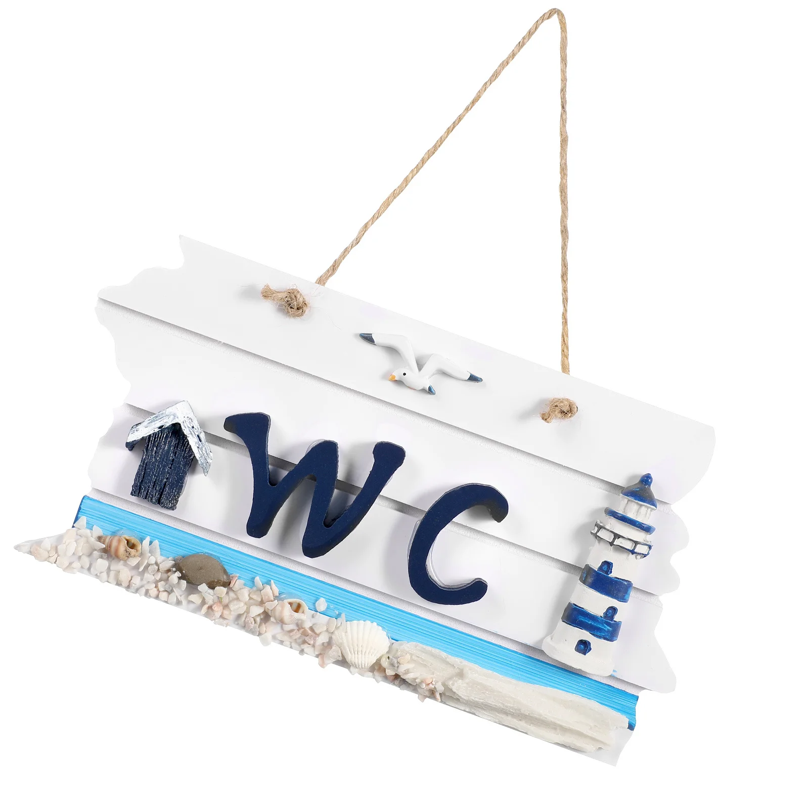 Wooden Lighthouse Wall Hanging Sign Board 22*11.5*3Cm Hand-Painted White Black Mediterranean Style Bathroom Decor Beach Theme Wc