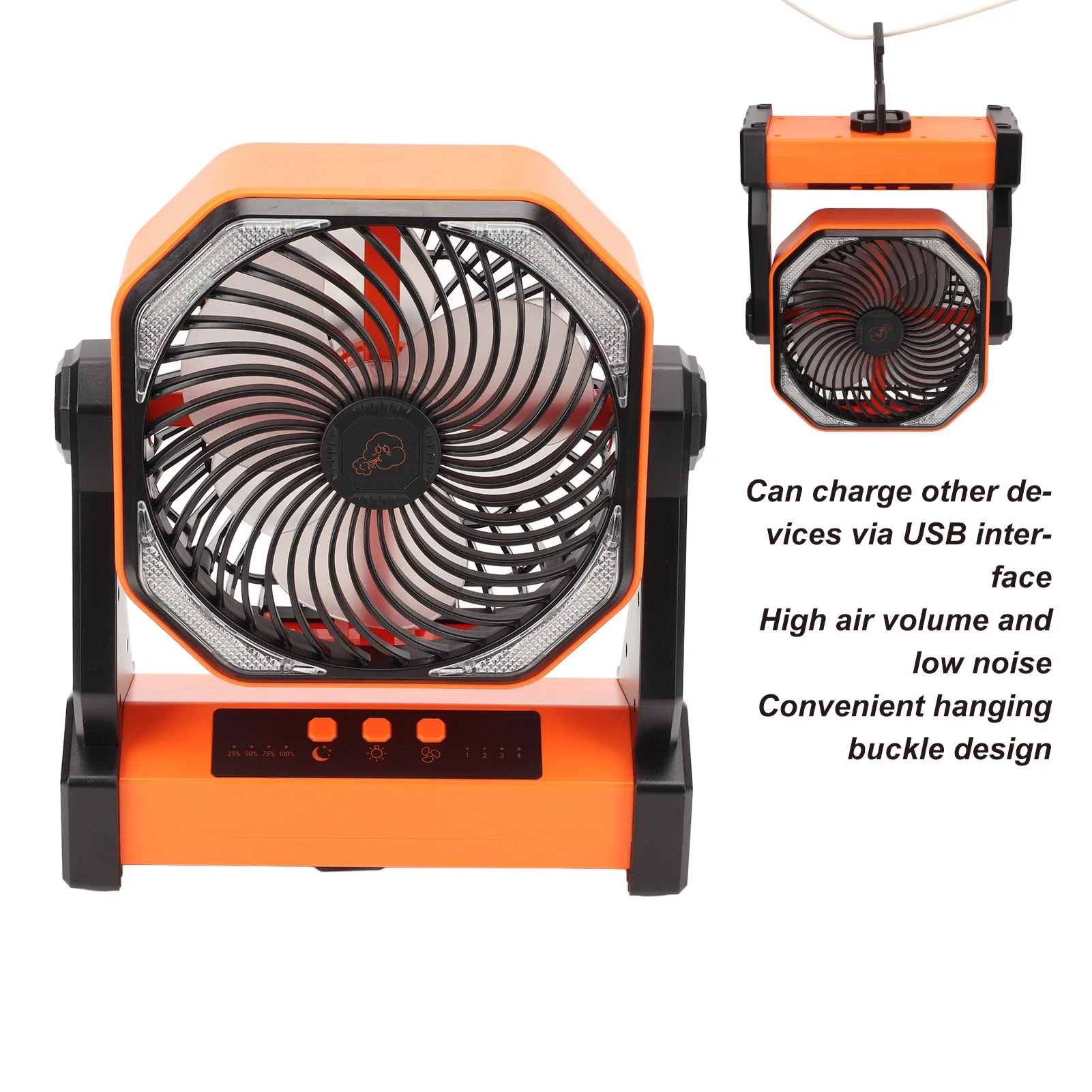 

Outdoor Camping Fan 20000mAh Battery 4 Levels 5V 3A 270 Degree Pivot Large Air Volume Camping Fan with Light Hook for Fishing