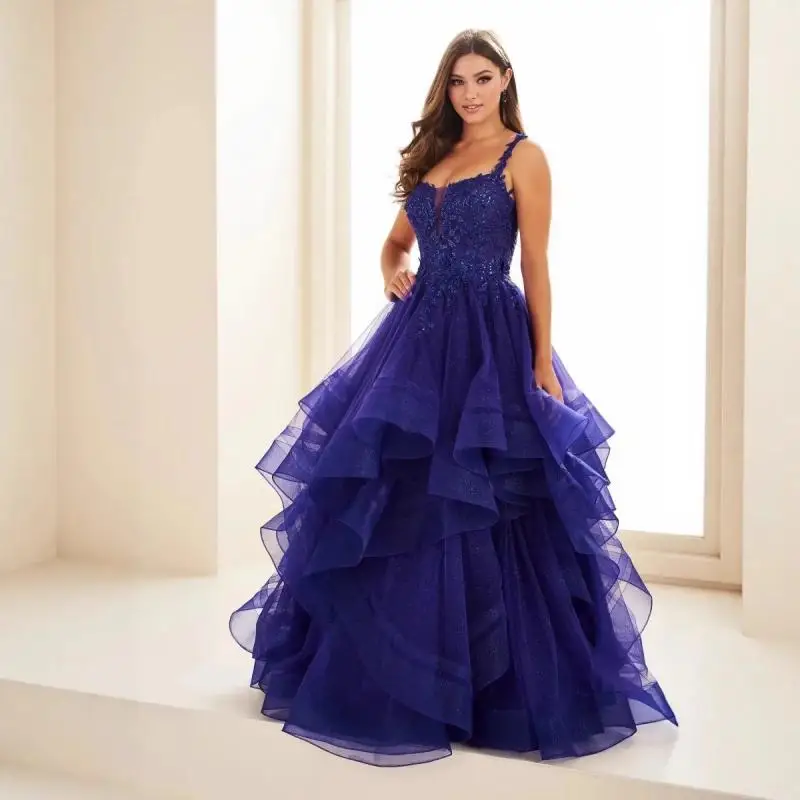 V-neck Party Dress With Suspenders Colorful Gauze Temperament Decal Performance Banquet Dress Host's Fluffy Dress Customized