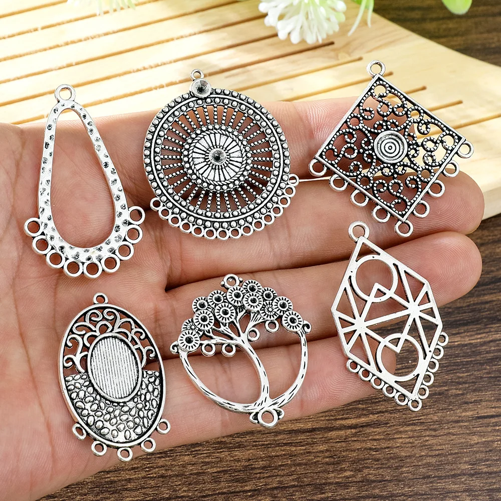 5 Pieces Antique Silver Color Round Hollow Geometric Connector Charms Pendant for DIY Earring Necklace Jewelry Making Findings