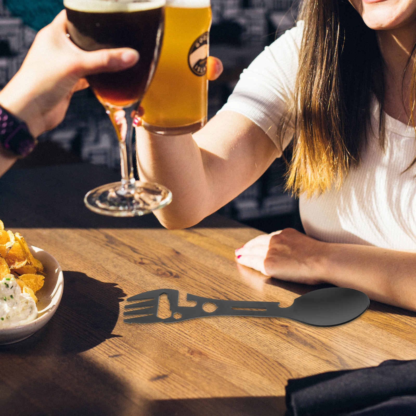 

2Pcs Outdoor Spork Stainless Steel Compact Lightweight Camping Fork Spoon with Can Opener for Hiking Picnic Travel