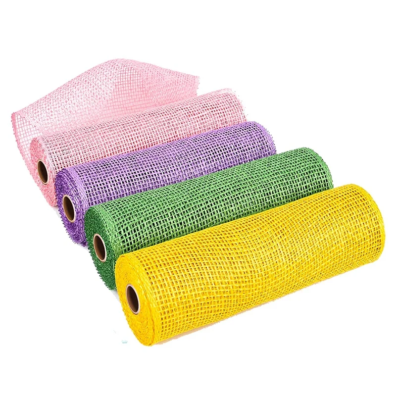 4 Rolls 10 Inch X 5 Yard Easter Mesh Ribbons Poly Burlap Mesh Ribbon Easter Ribbon DIY Crafts Decor