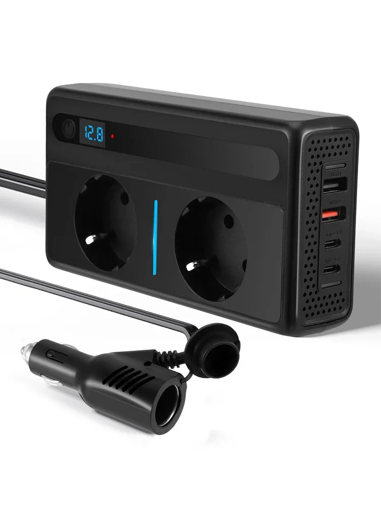 Auto-Spannungswandler 300W Inverter DC 12 V zu AC 230 V mit 4 USB-Anschlüssen Schnellladung Autoladegerät mit Zigarettenanzünder-Stecker