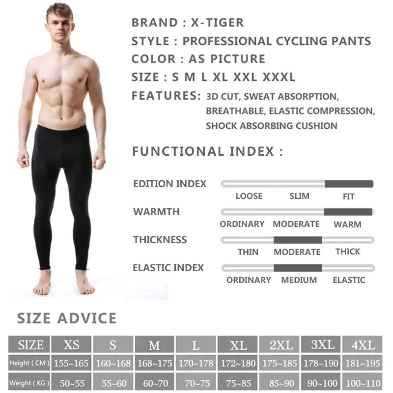 X-TIGER Man Cycling Trousers Winter Thermal Mountain Bike Pants Bicycle Tights Coolmax 5D Gel Pad Keep Warm Pants