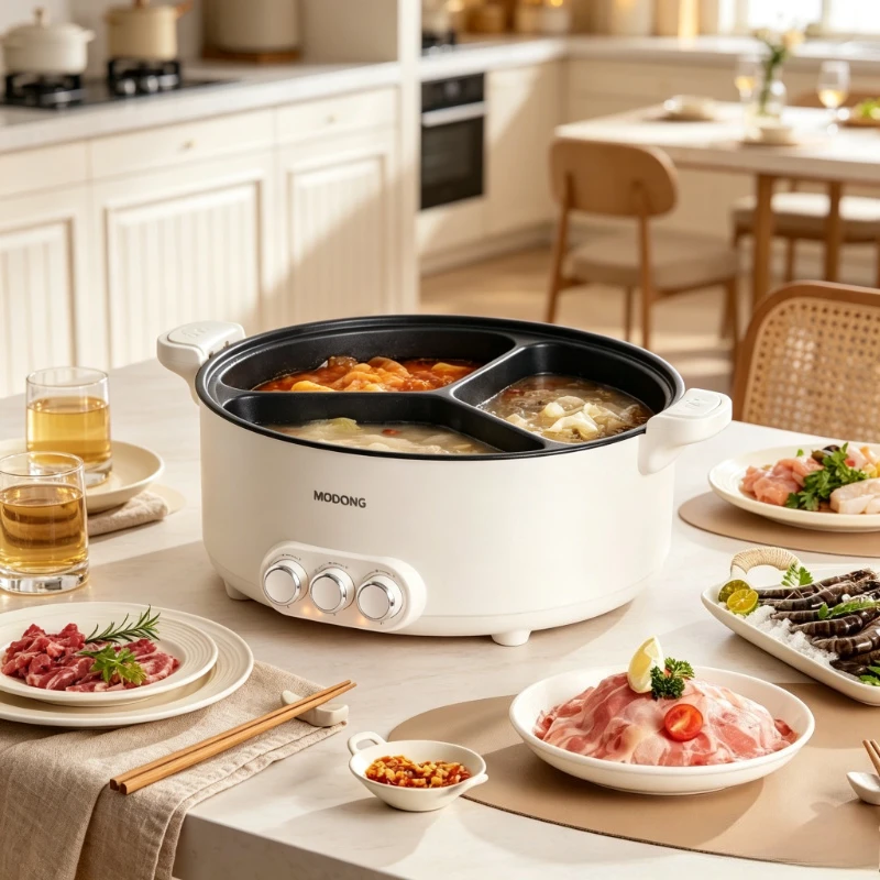 8L Triple Compartment Electric Hot Pot Detachable Multi Function Cooker Anti Overflow Non Burning for Dorm Home Kitchen 전기 냄비