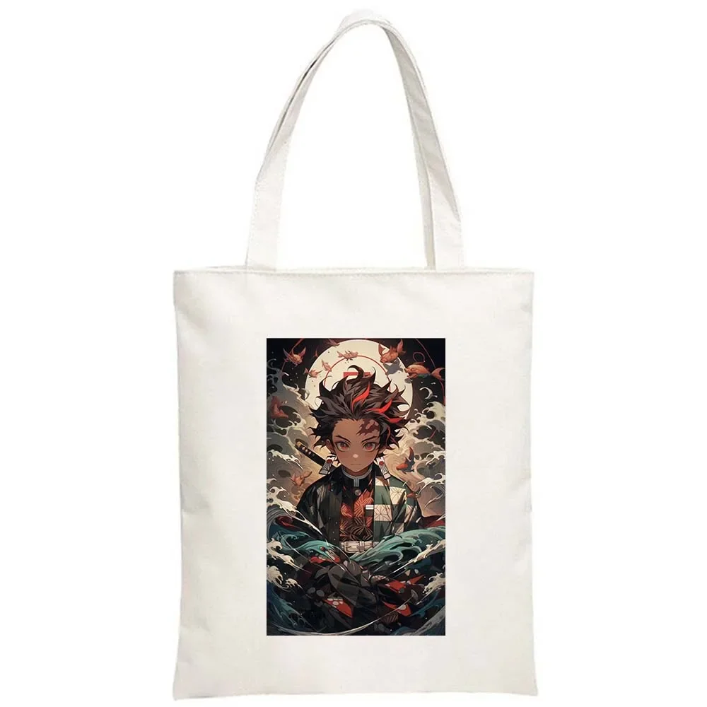 Hot Anime Demon Slayer Shoulder Bag Kimetsu No Yaiba Tanjirou Kamado Tote bags Canvas Summer Large Capacity Handbags