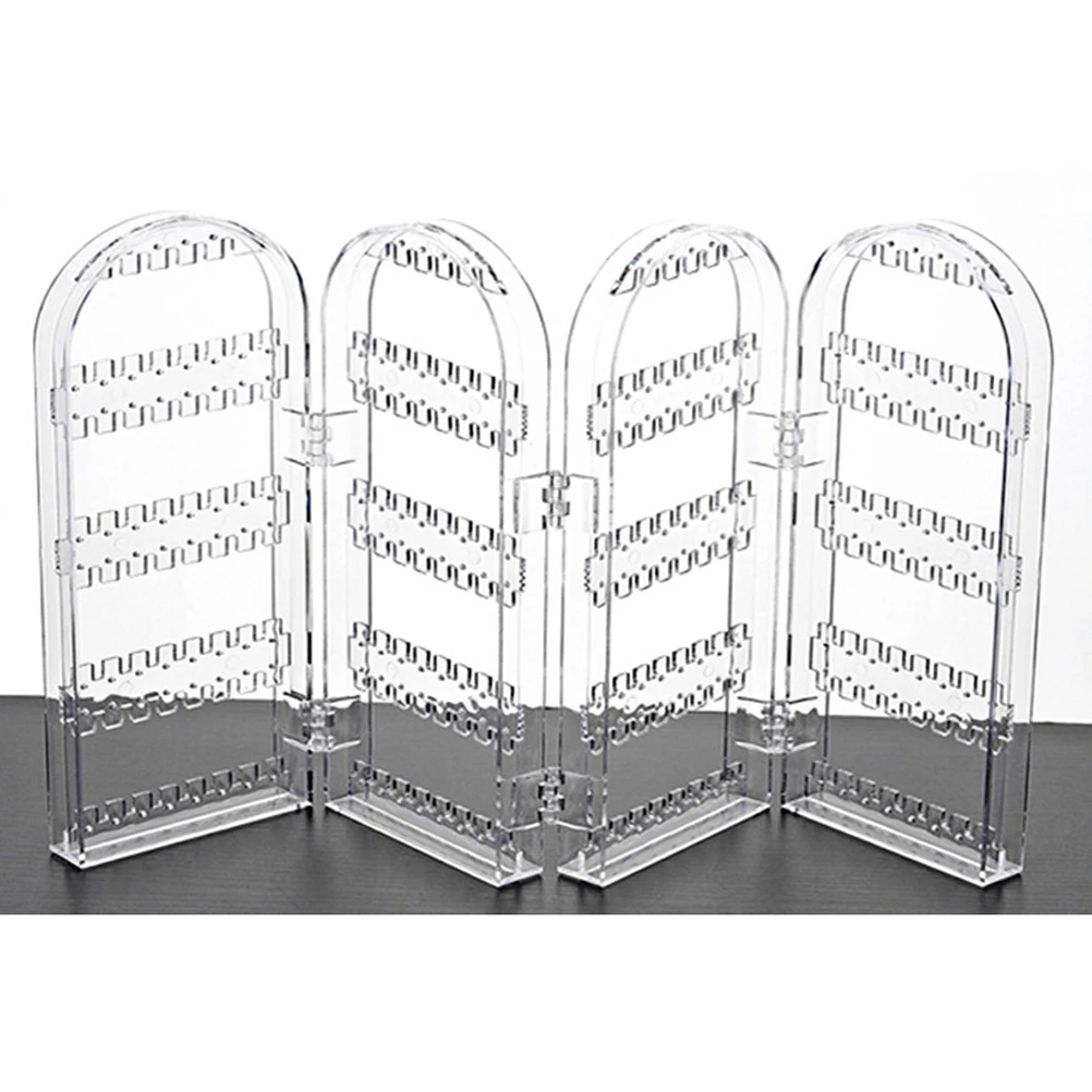

Four Part Transparent Folding Earring Rack Organizer Plastic Stand Jewelry Display Holder Dust Free Storage Home Use