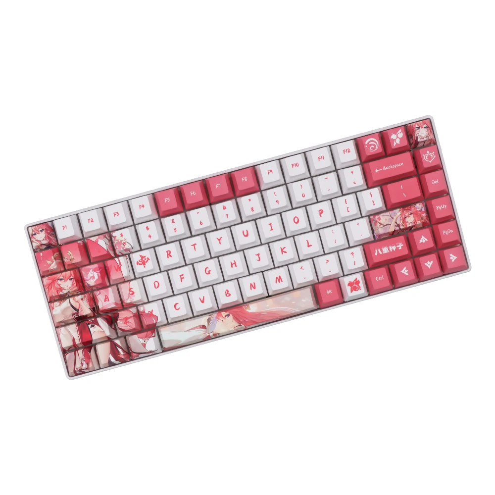 Genshin Tác Động Diệp Hách Balo Mikkor Keycap PBT 132 Cái Anh Đào Hồ Sơ Hồng Trắng Keycaps Cá Tính Cơ Nhuộm Phụ