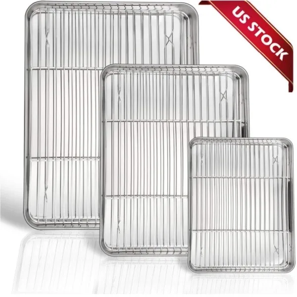 

Baking Sheet with Rack Set Stainless Steel Cookie Sheet Baking Pans 6 Pieces